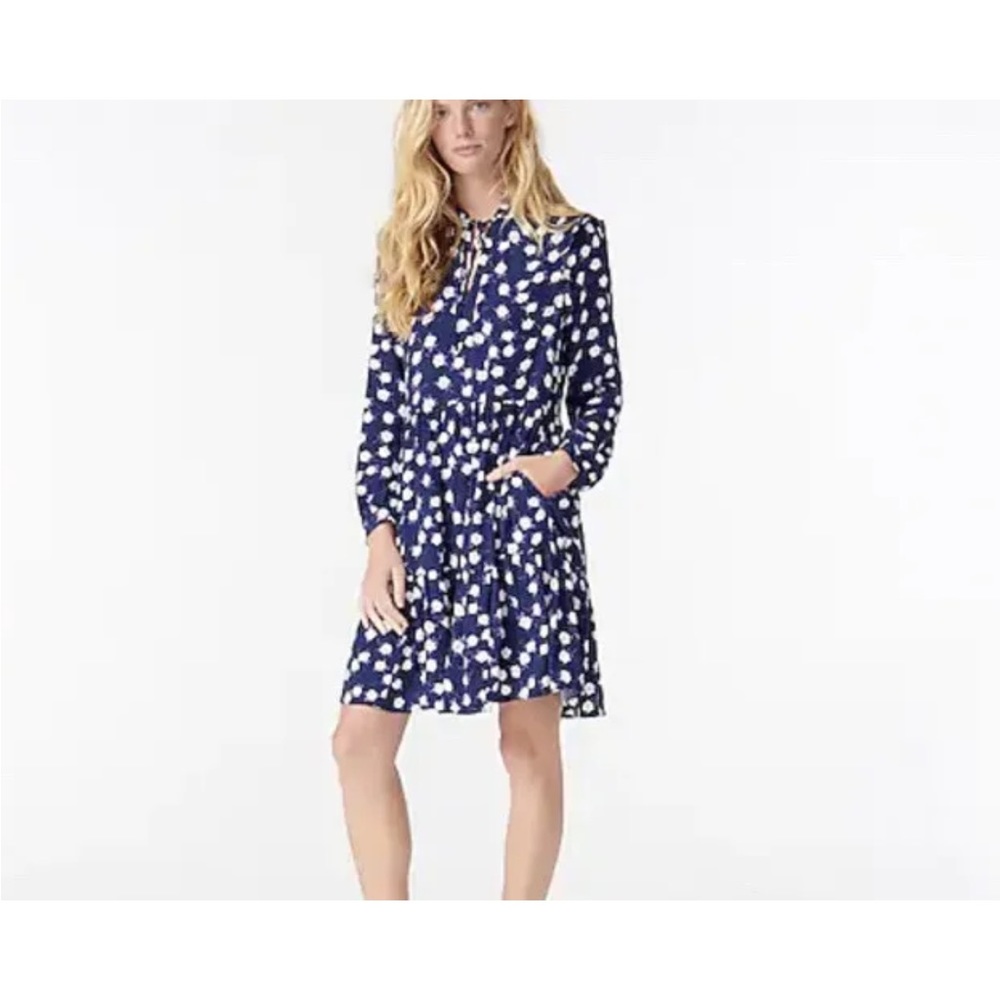 J Crew Women's Tie-neck tiered dress scattered peony print AR656 Size Med Petite
